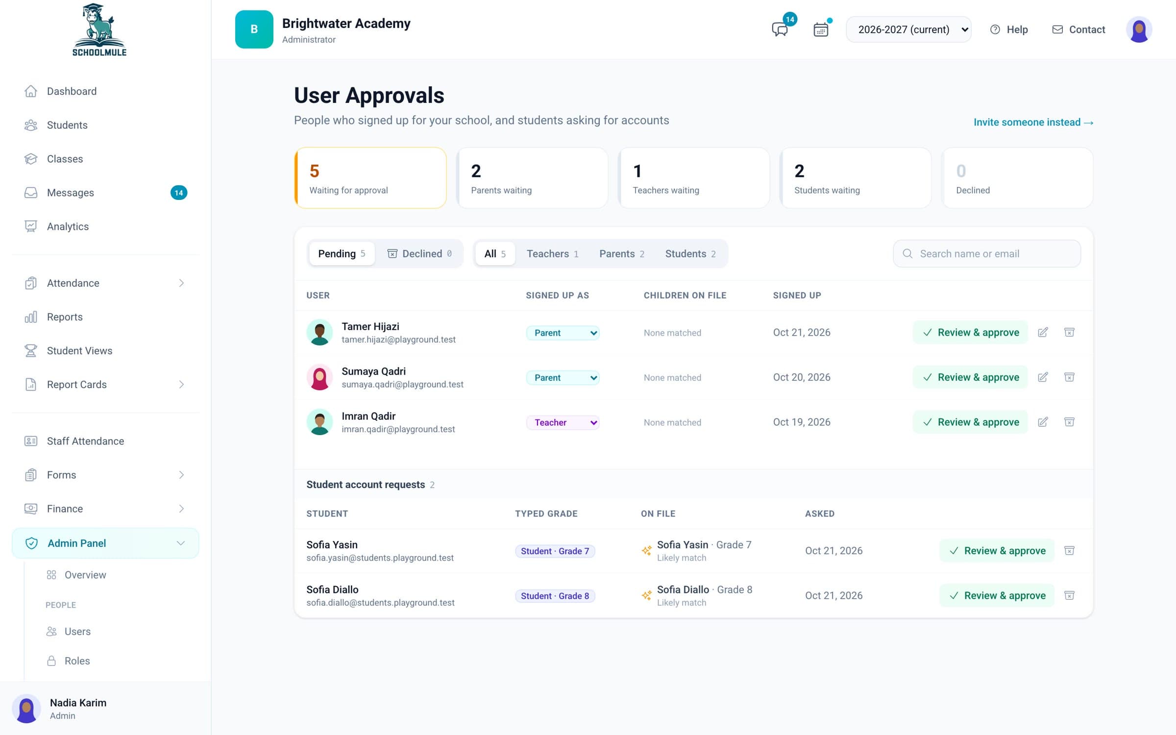 Account requests waiting for approval