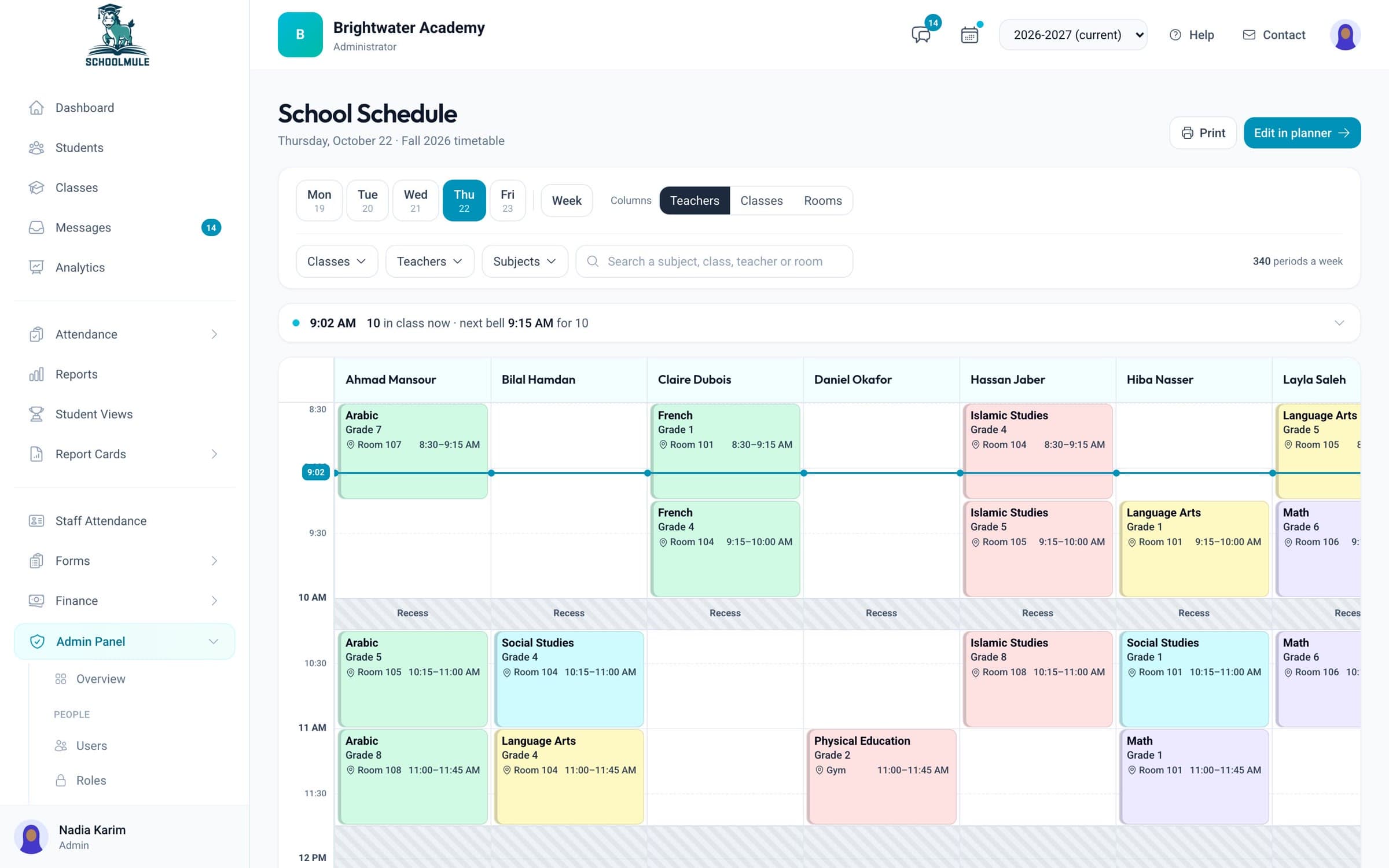 The whole-school timetable