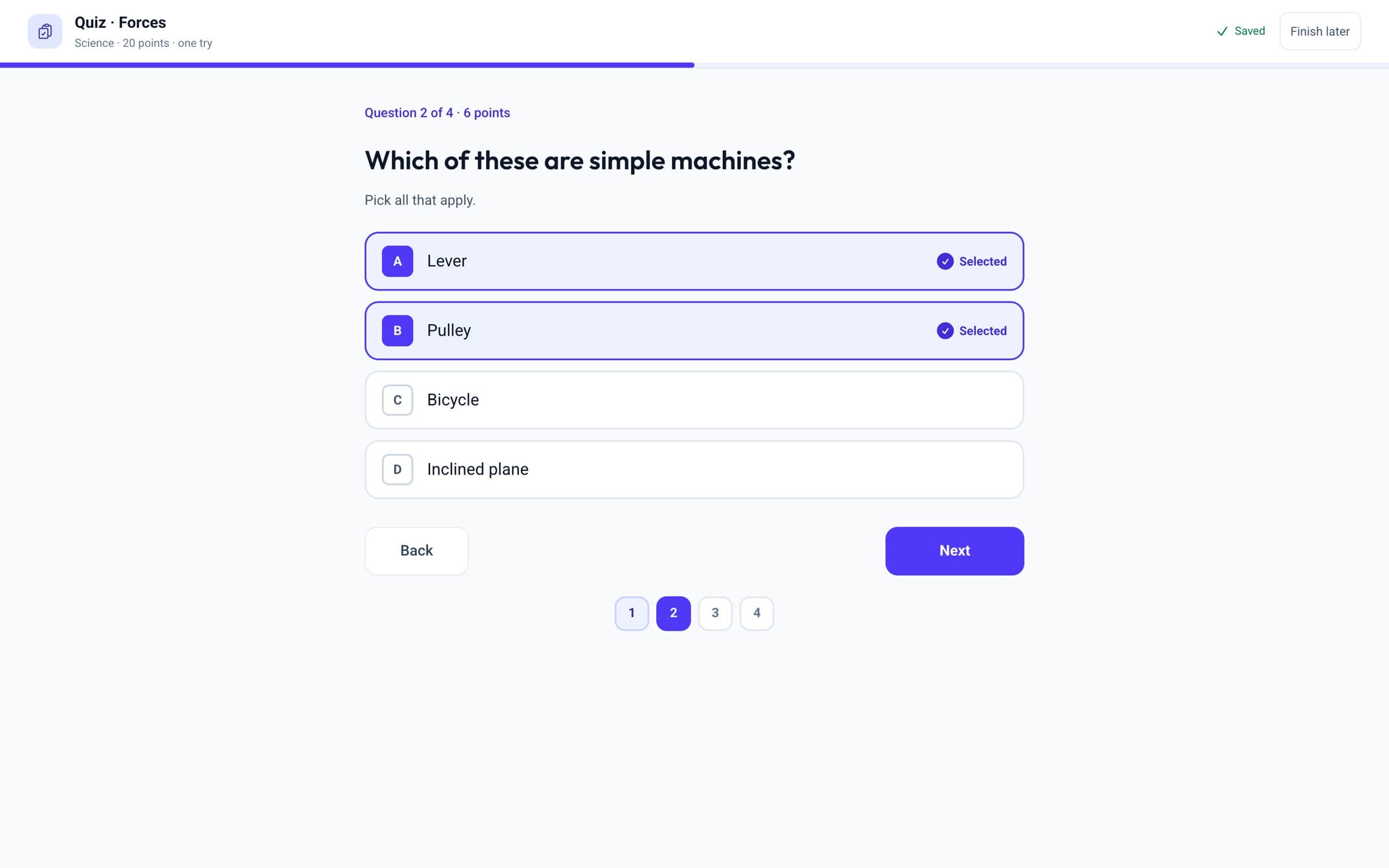 A science quiz question about simple machines